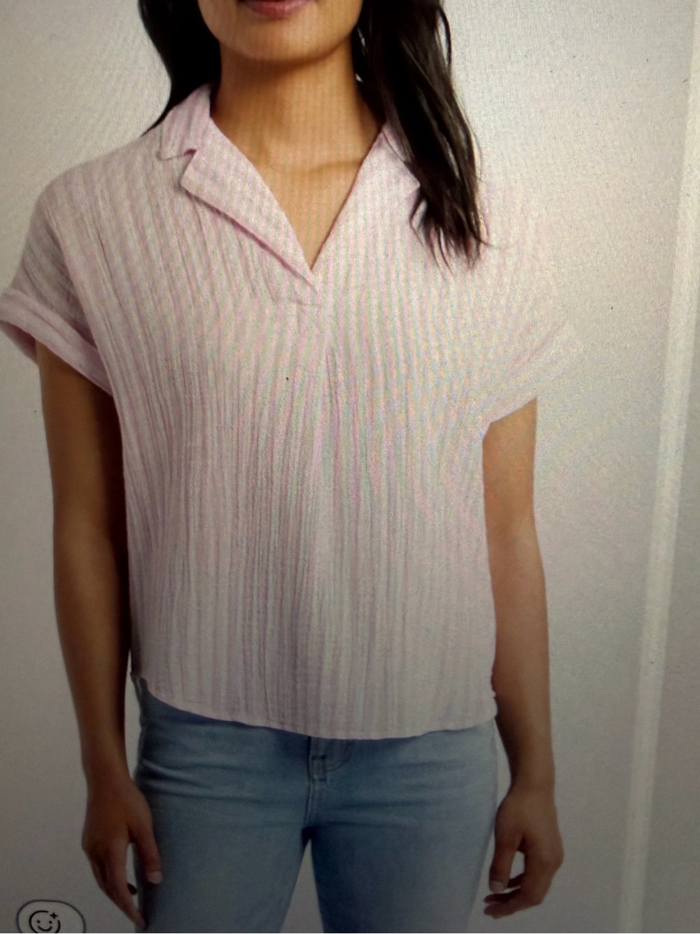 beachlunchlounge Arin Pink/White Striped Cotton Gauze Short Sleeve Top - Large
